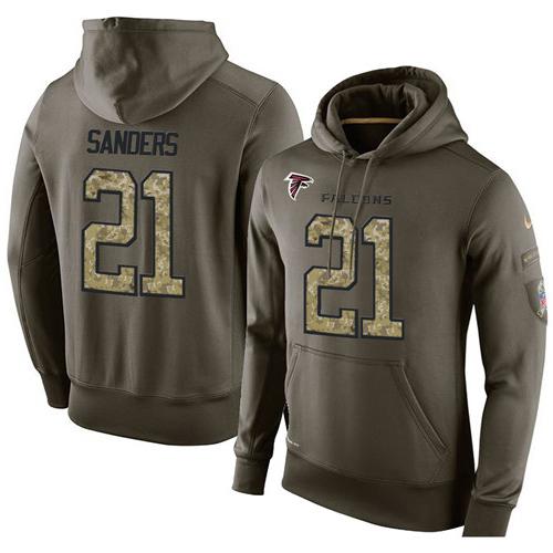 NFL Men's Nike Atlanta Falcons #21 Deion Sanders Stitched Green Olive Salute To Service KO Performance Hoodie - Click Image to Close